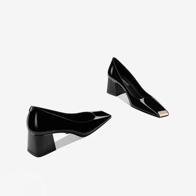 2025 новые весенние женские туфли-лодочки на массивном каблуке, кожаные, с квадратным носком, с неглубоким вырезом, модные, удобные для работы и повседневной носки