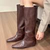 Женские высокие сапоги на плоской подошве с острым носком, зимняя дизайнерская новая обувь для вечеринок, женская обувь 2024 года, трендовые зимние сапоги, сексуальное платье, Mujer Zapatos