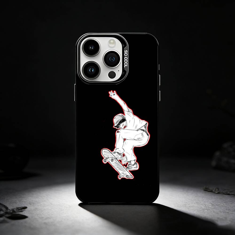 COOL S-Skateboard Phone Case For iPhone 17,16,15,14,13,12,11 Plus,Pro Max,XS,Colored silver phone case