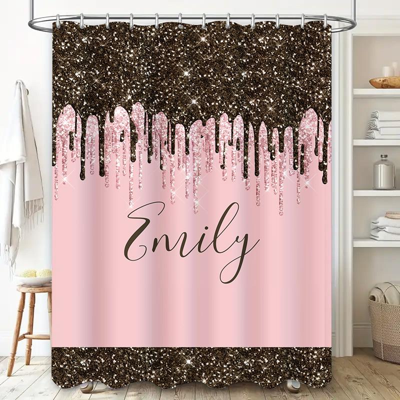 Shower Curtain Custom Name Color Glitter Gold Dripping Design Waterproof Fabric Pink Shampoo Bath Mat Decoration Ho