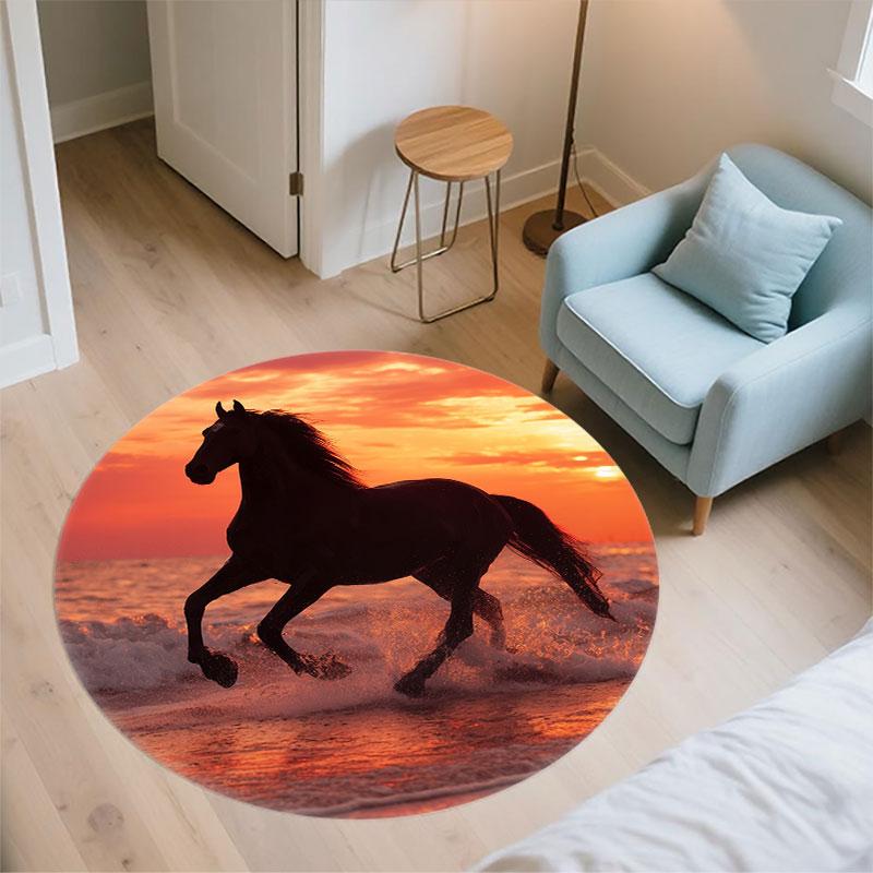Animals & Sunset pattern round rug,Carpet Rug for Living Room Bedroom Playroom ,Non-slip Floor Mat,Holiday Gifts and Birthday Gifts.