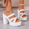 Fashion Cross Band Super High Heels Sandals Women Plus Size Pu Leather Chunky Platform Slippers Thick Sole Non Slip Square Heels Shoes