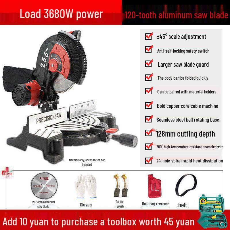 Высокоточная алюминиевая торцовочная пила 10 дюймов, 45º Многофункциональная режущая машина