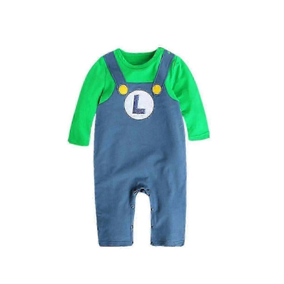 Super Mario Bros Baby Cosplay Crawling Suit Romper Jumpsuit Mario Luigi Cosplay Costume Hat Set
