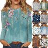 Women's Fashion Floral Print  Neck Long Sleeve Pullover Top