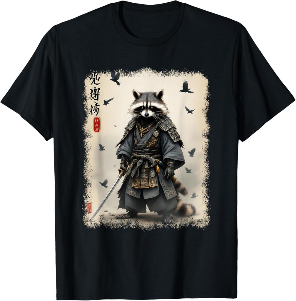 Funny Samurai Raccoon Japanese Warrior Vintage Anime T Shirts Tees for Men and Women