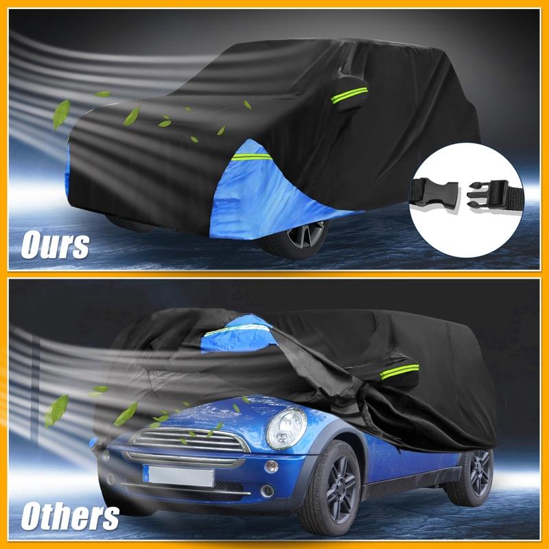 Motoforti Waterproof Car Cover Car Outdoor Full Car Cover for Mini Cooper 2DR 2002- 210DBlack Blue with Door Zipper
