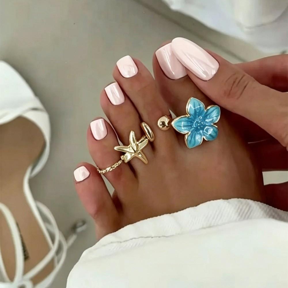 Bright Tone Toe Ring Jewelry Wrinkle Detail Flower Starfish Toe Ring Metal Foot Ring  Daily Match