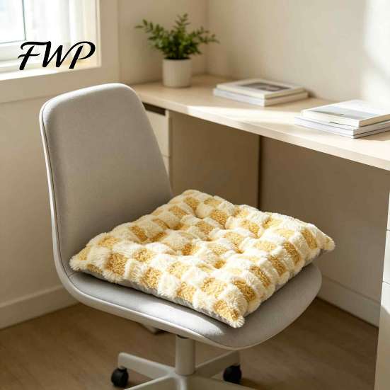 High Resilience Fiber Cushion Square Plush Chair with Ties, Buffalo Check Plaid Seat Cushion, Skin Friendly Dormitory Mat Fluffy Non Slip Warm Pad for