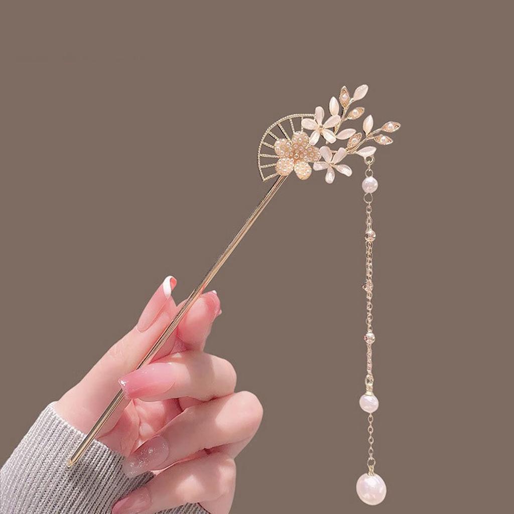 Elegant Chinese Style Hair Accessories Vintage Spring Flower Element Hairpins Light Luxury Tassel Hair Stick For Women Girls