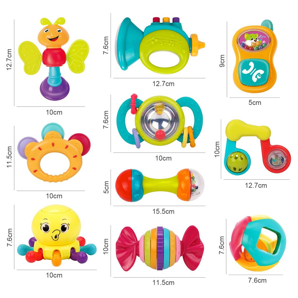 REMOKING Детская игрушка-погремушка Погремушка для прорезывания зубов Развивающая игрушка Популярная игрушка для прорезывания зубов Для мальчиков и девочек Подарочная игрушка для малышей 0 лет 3 месяца 6 месяцев 1 год Малыш
