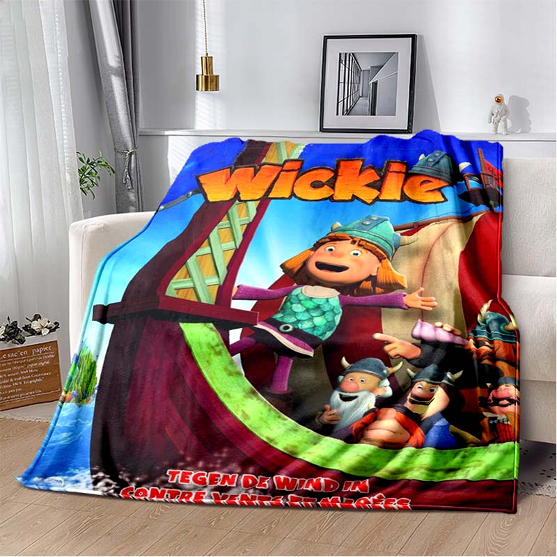 Vickie The Viking Cartoon Print Flannel Throw Blanket Soft Warm Sofa Bed Cover For Kids Bedroom Living Room Home Decor Gift