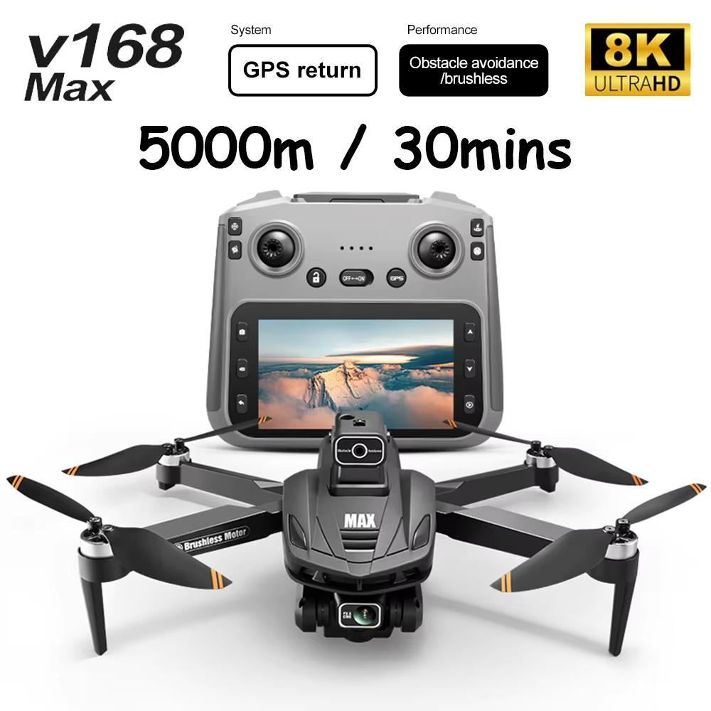Новый FPV дрон V168 MAX с профессиональной камерой 8K, широкоугольный, GPS, локализация дрона, обход препятствий в 4 направлениях, ЖК-экран, радиоуправляемый квадрокоптер, игрушки