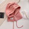 Soft Solid Balaclava Beanie Winter Women Warm Knit Hat Pile Caps Button Ear Protection Tie Pullover Hat Gift
