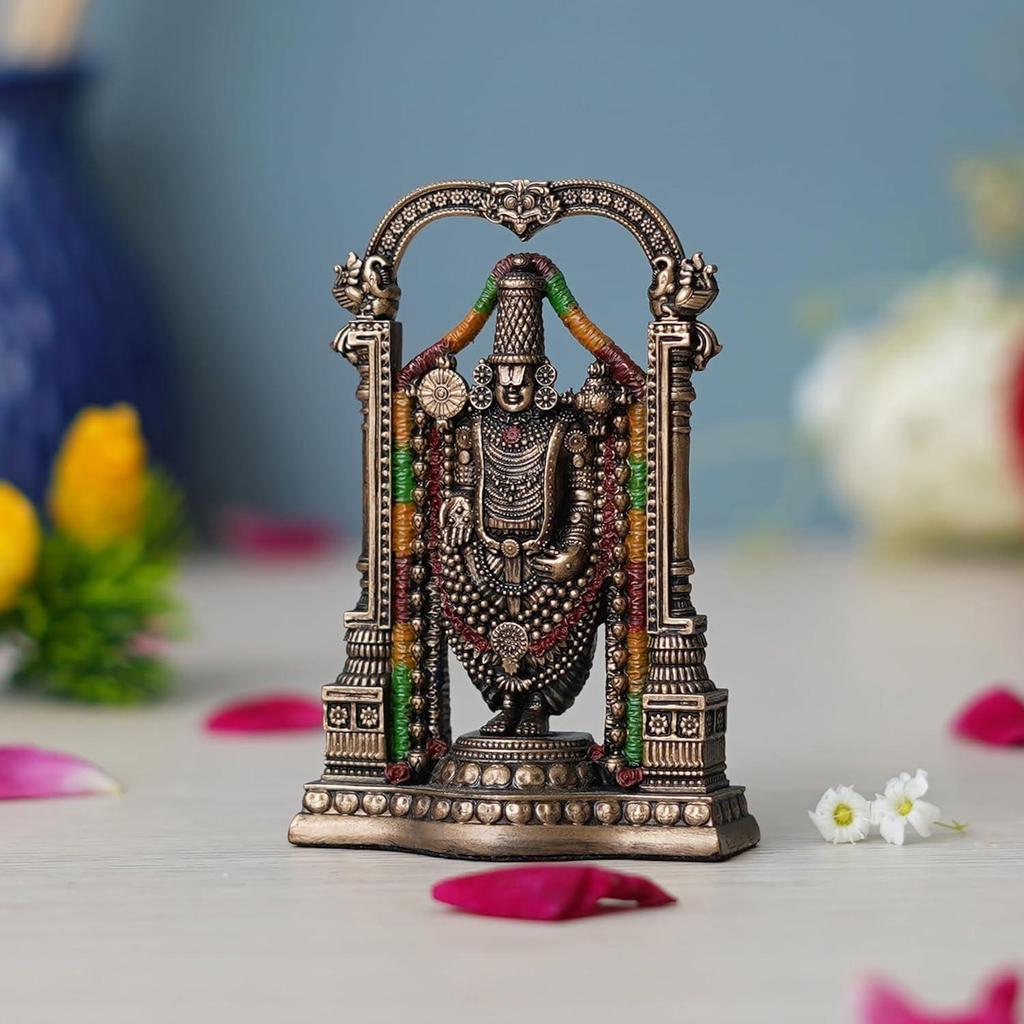 Bronze Tirupati Balaji Idol - God Venkateswara Statue for Home Temple, Pooja Room,Office Decor - Spiritual Gift for Wedding, Anniversary, Diwali