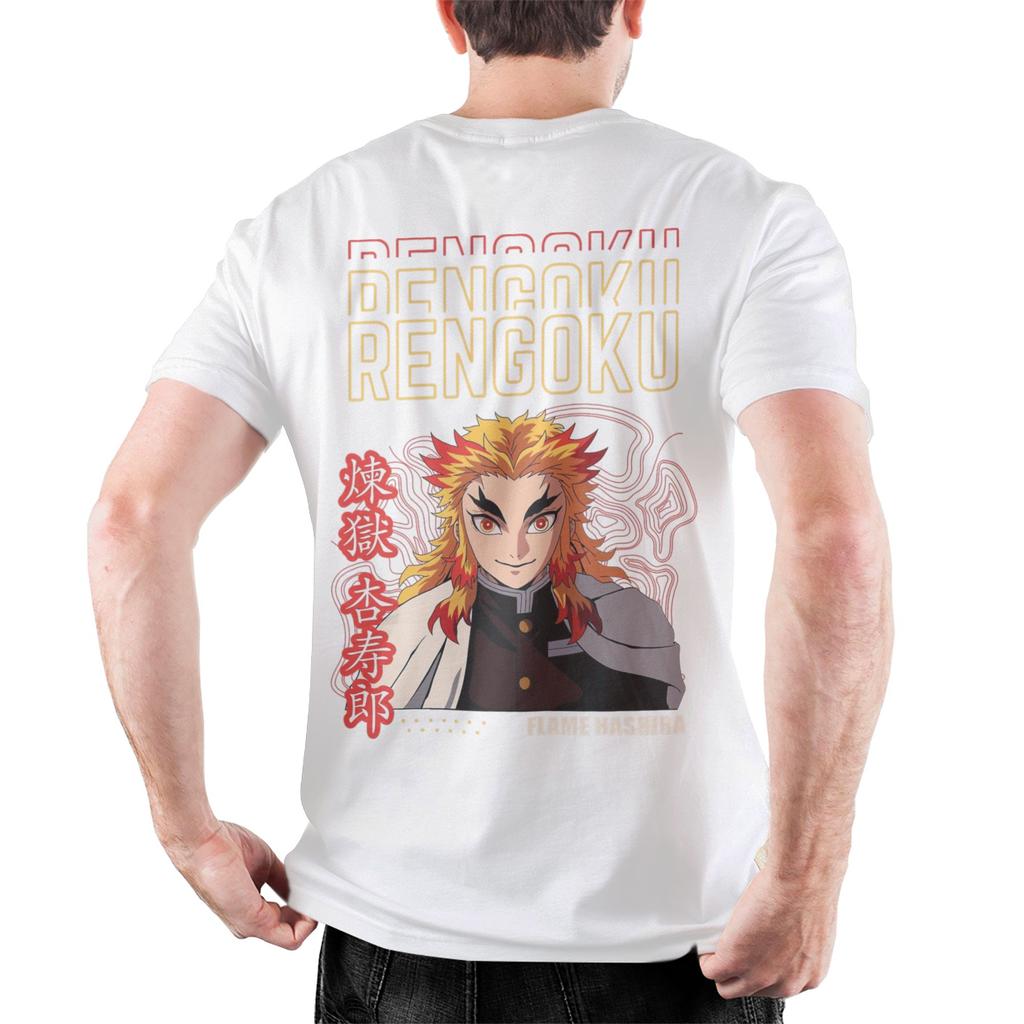 Mens Rengoku Kyojuro Demons Slayers T Shirt Pure Cotton Tops Fashion Short Sleeve O Neck Tee Shirt Birthday Present TShirt