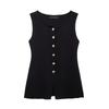 Spring New Women's Clothing Fashion All-Match Golden Button Plain Stitch Sleeveless French Vest Tops 4192100