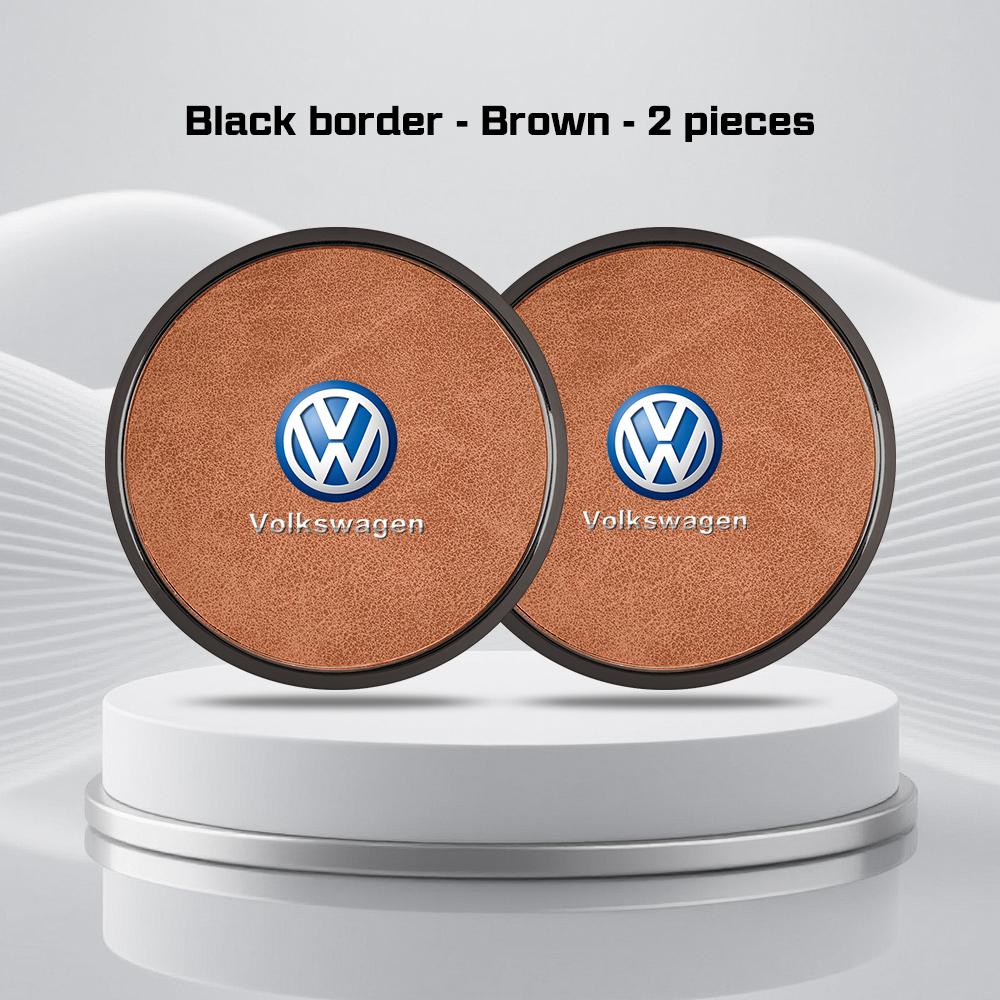 2Pcs Alloy Leather Car Coaster For Volkswagen GTI Golf Polo 6 7 Passat VW CC Tiguan T-ROC Water Cup Mat Anti-slip Pad Accessorie zj1