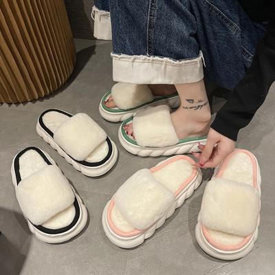 Толстые пушистые меховые тапочки 2024 года, новые женские зимние домашние теплые меховые тапочки, женские шлепанцы, толстые домашние тапочки для пола