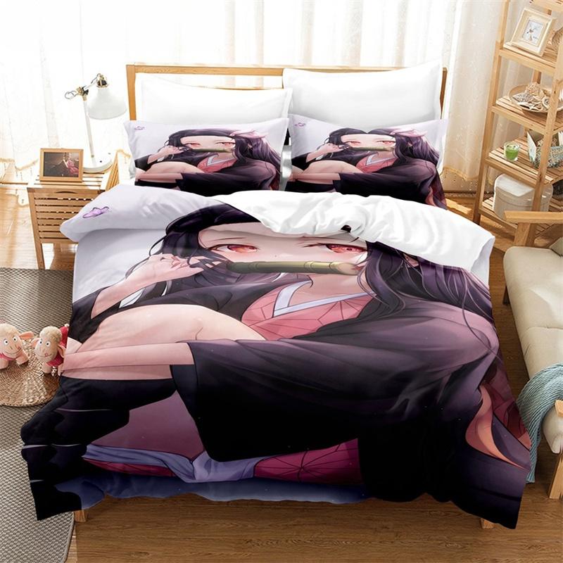 Новый аниме Kamado Nezuko пододеяльник Demon Slayer комплекты постельного белья для детей мальчиков девочек постельное белье Queen King Full Twin Single Size комплекты