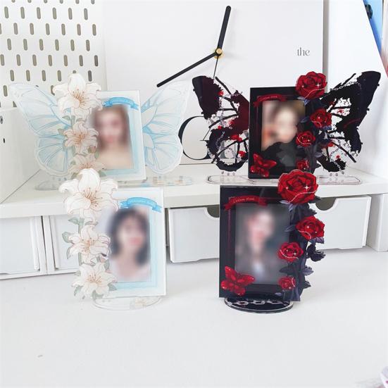 Акриловый держатель для фотокарт Kpop, розовая лилия, тема, сверхмощный стоячий мини-идол, подставка для фотографий, рамка для дисплея, украшение стола