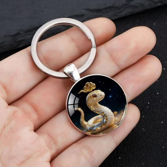 Брелок Зодиак Купольное стекло Сплав цинка Брелок с фоном звездного неба Украшения из золотой фольги 12 знаков зодиака Держатель для ключей