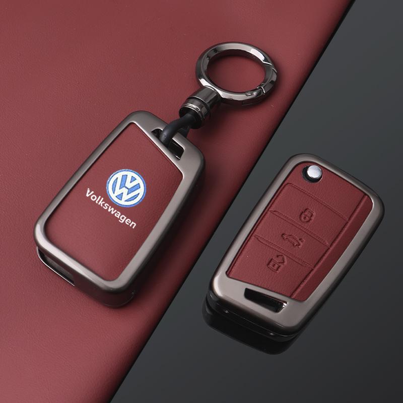 Alloy Leather Car Remote Key Case Fob Cover Holder Shell for VW Volkswagen Golf 7 MK7 Tiguan MK2 T-roc T-cross Auto Accessories Tc7