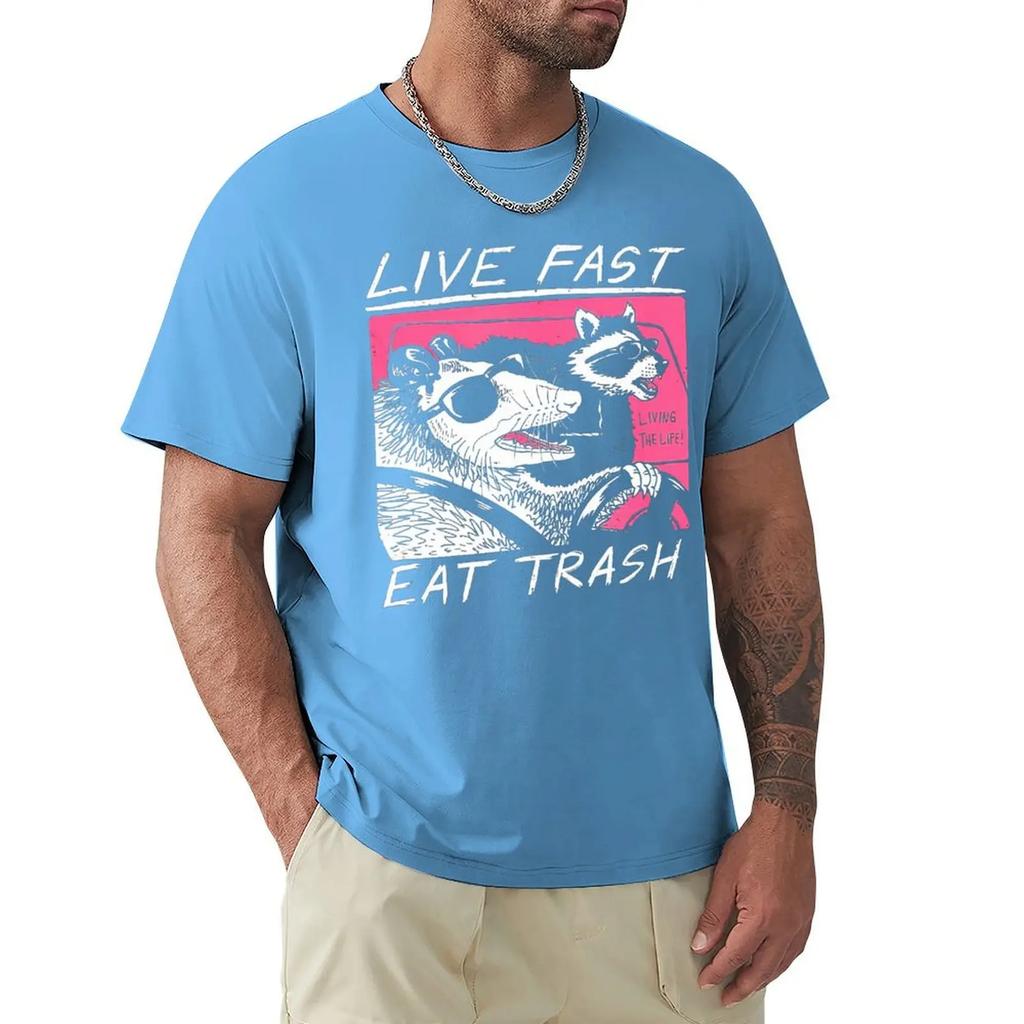 Футболка Live Fast_ Eat Trash Футболка Harajuku с коротким рукавом 100% хлопок Графика Футболка Топы
