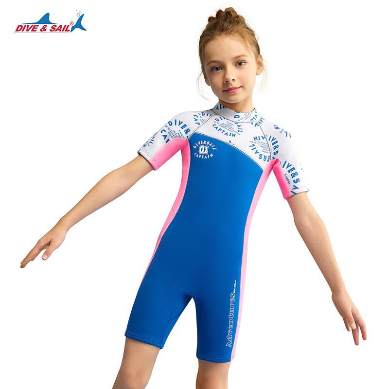 Kids 2.5mm Neoprene Wetsuit Girls Short Sleeve Full Body Dive Snorkel Suit Warm Water Swimming Surfing
