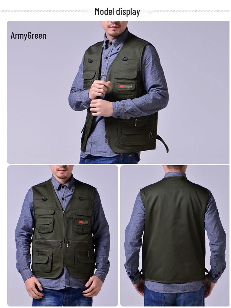 Мужской дышащий жилет с несколькими карманами для рыбалки и фотографии - Большого размера, без рукавов, тонкий стиль для среднего и пожилого возраста.