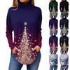 Women's Fashionable Casual High Neck Printed Long Sleeve T-Shirt Pullover Top