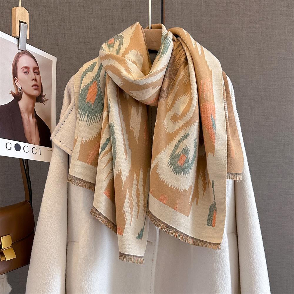 Warm Winter Cashmere Scarf Women Abstract Print Shawl Wrap Soft Pareo Elegant Poncho Femal Thick Warm Blanket Echarpe Pashmina