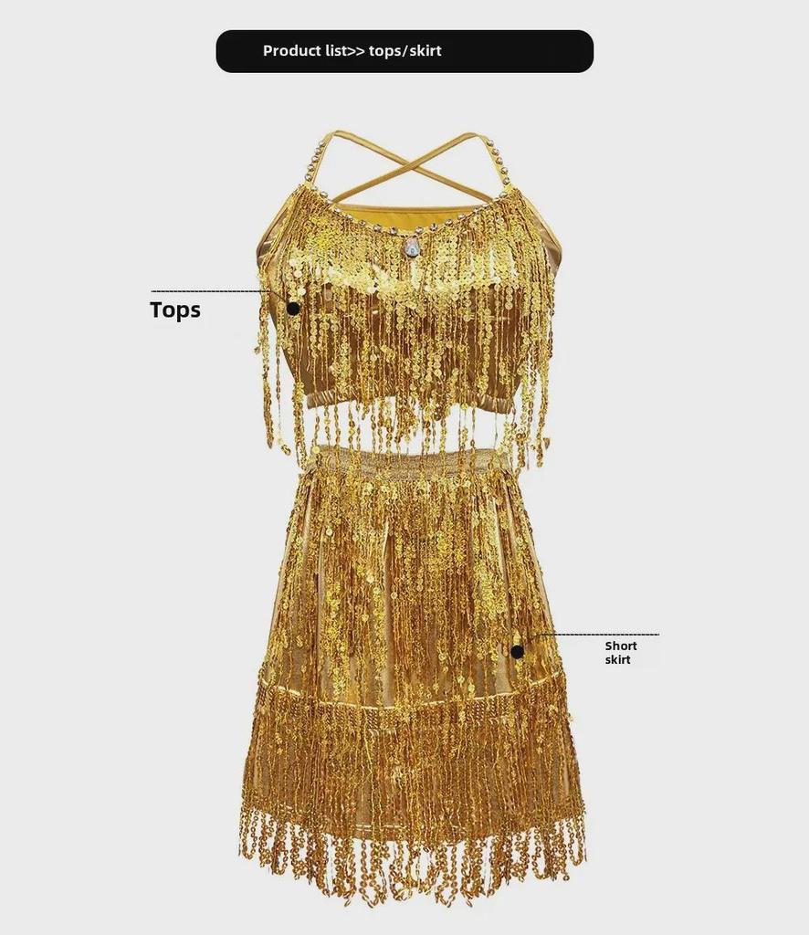 Sequined Tassel Latin Dance Dress for Women - Stage Performance Costume