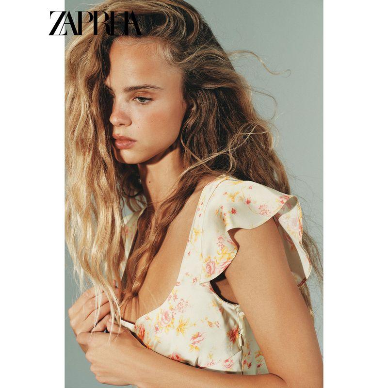 Zaprha 2025 Autumn New Sexy Flower Print Silk Satin Texture Sling Dress Short 8697441