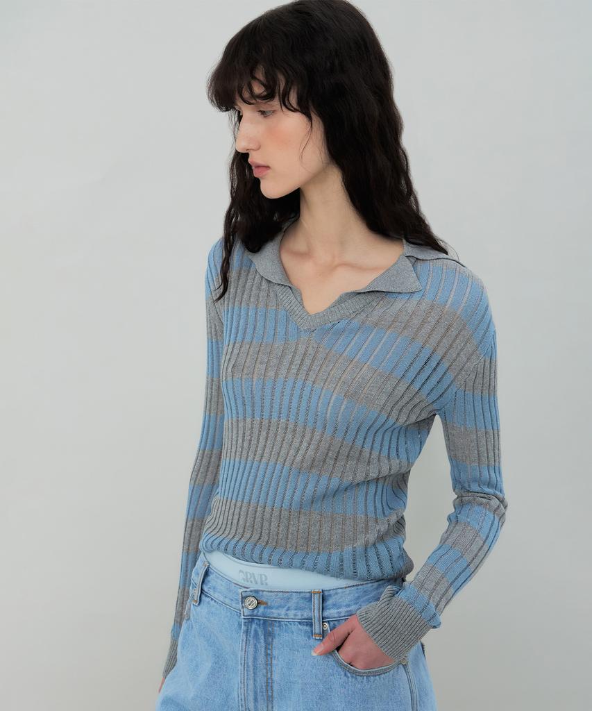 GROVE Flavia Stripe Collar Knit (Blue)
