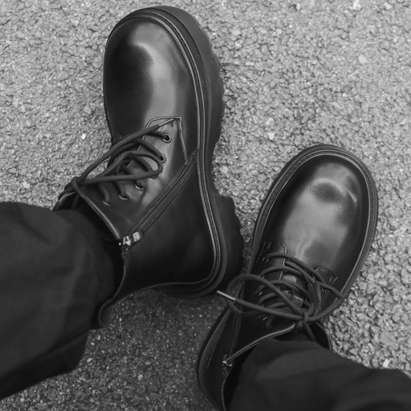 Ботинки Мартин мужские в британском стиле черные универсальные простые трендовые увеличивающие рост рабочие ботинки мужская обувь 22317-J