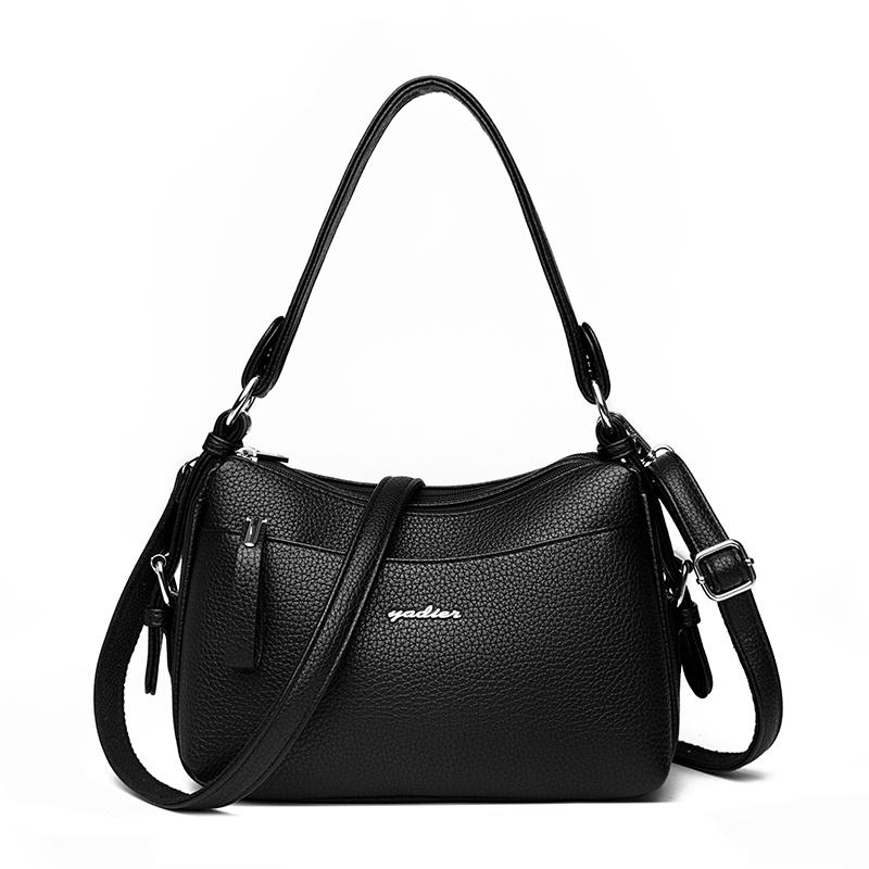 Daily Commuting Two Layers Casual Tote Hand Bags Quality Oil Pu Leather Shoulder Crossbody Bags for Women Mother's Handbags