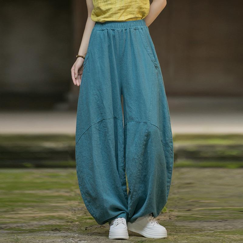 Шаровары из утолщенного бархата рами и хлопкового льна - Весна 25 Женские брюки для медитации