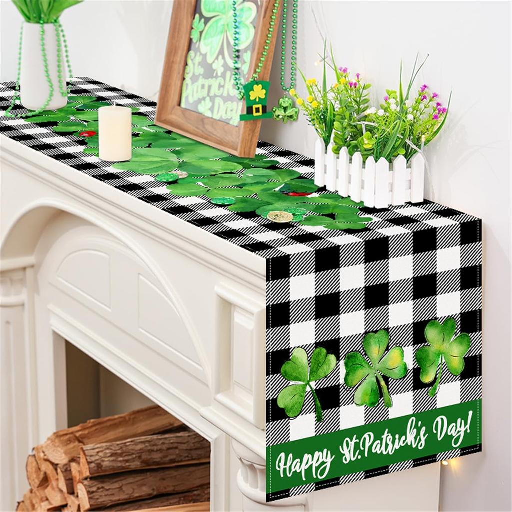 Улица. День святого Патрика Настольный флаг Клетчатая полосатая напечатанная скатерть Cross Border Льняная скатерть для украшения стола
