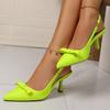 Модные туфли-лодочки светло-зеленого цвета с украшением в виде банта, женские, сексуальные, с острым носком, на ремешке, женская модная обувь на тонком высоком каблуке-шпильке