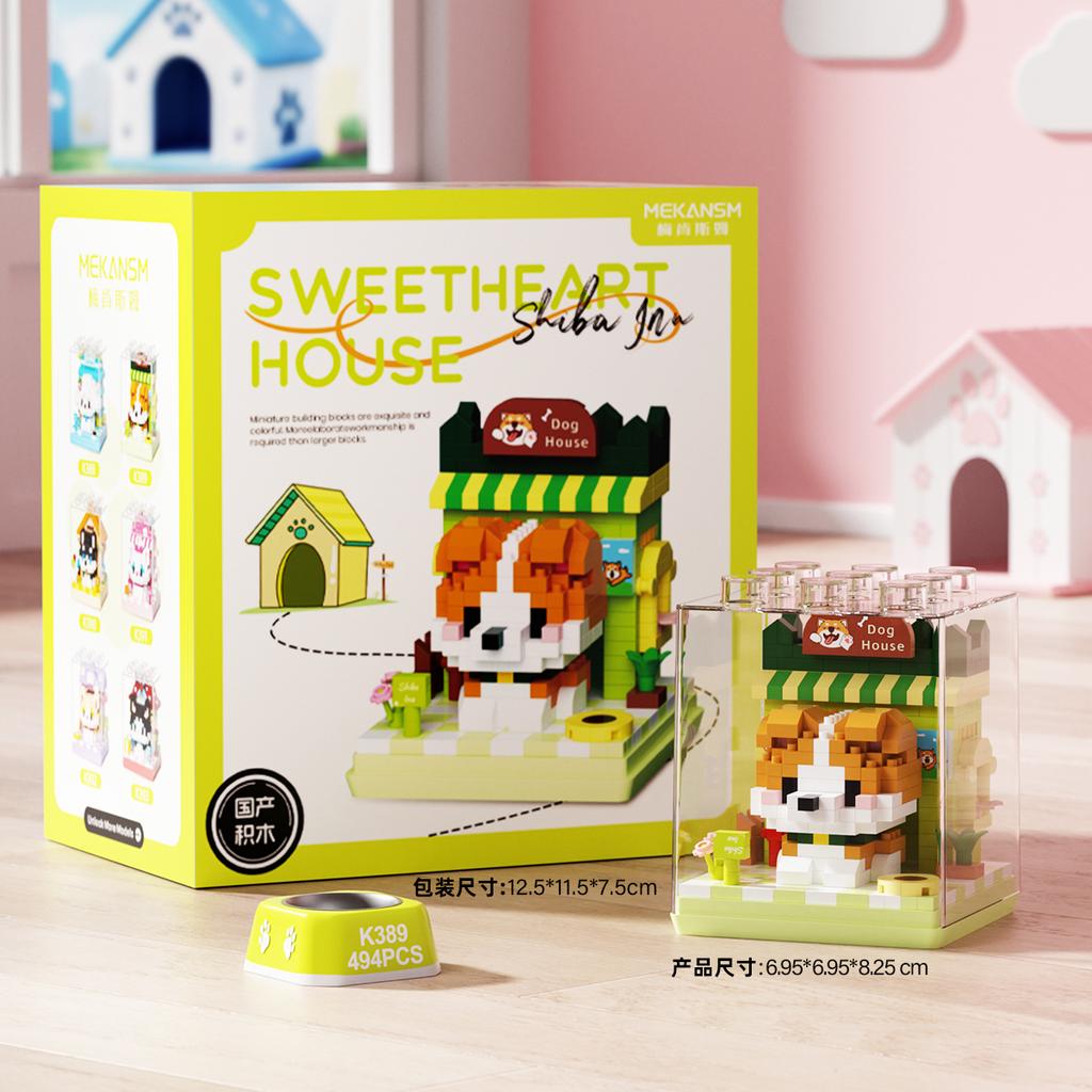 Non-Toxic Cute Mini Dog&Cats Pets House Micro Particle Building Blocks Toys Animals Models Diy Toys Birthday Gifts For Kids