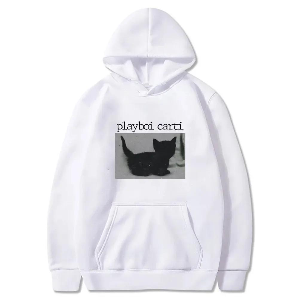 Playboi Carti Oversize Hip Hop Hoodie Cute Cat Print Hoodies Cotton Sweatshirt Fashion Mens Tops Women Winter Streetwear moto