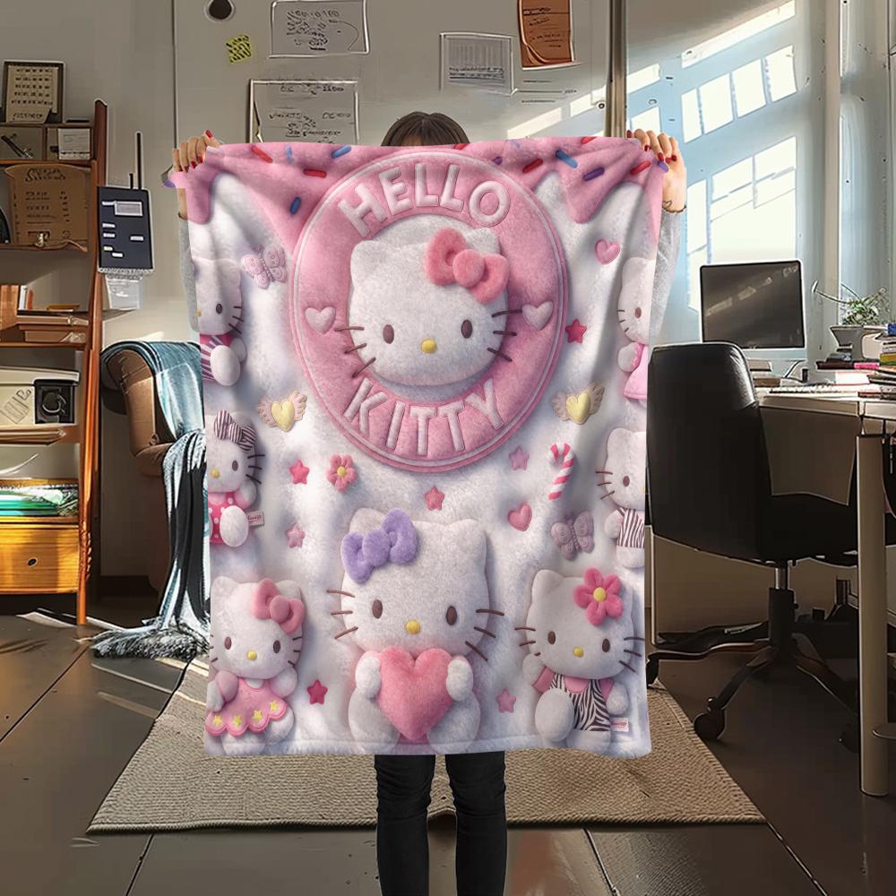 1 шт. Розовое фланелевое одеяло Hello Kitty с принтом, Высококачественное, Для всех сезонов, Декор для дома, Тепло и комфорт, Идеально для рождественских подарков
