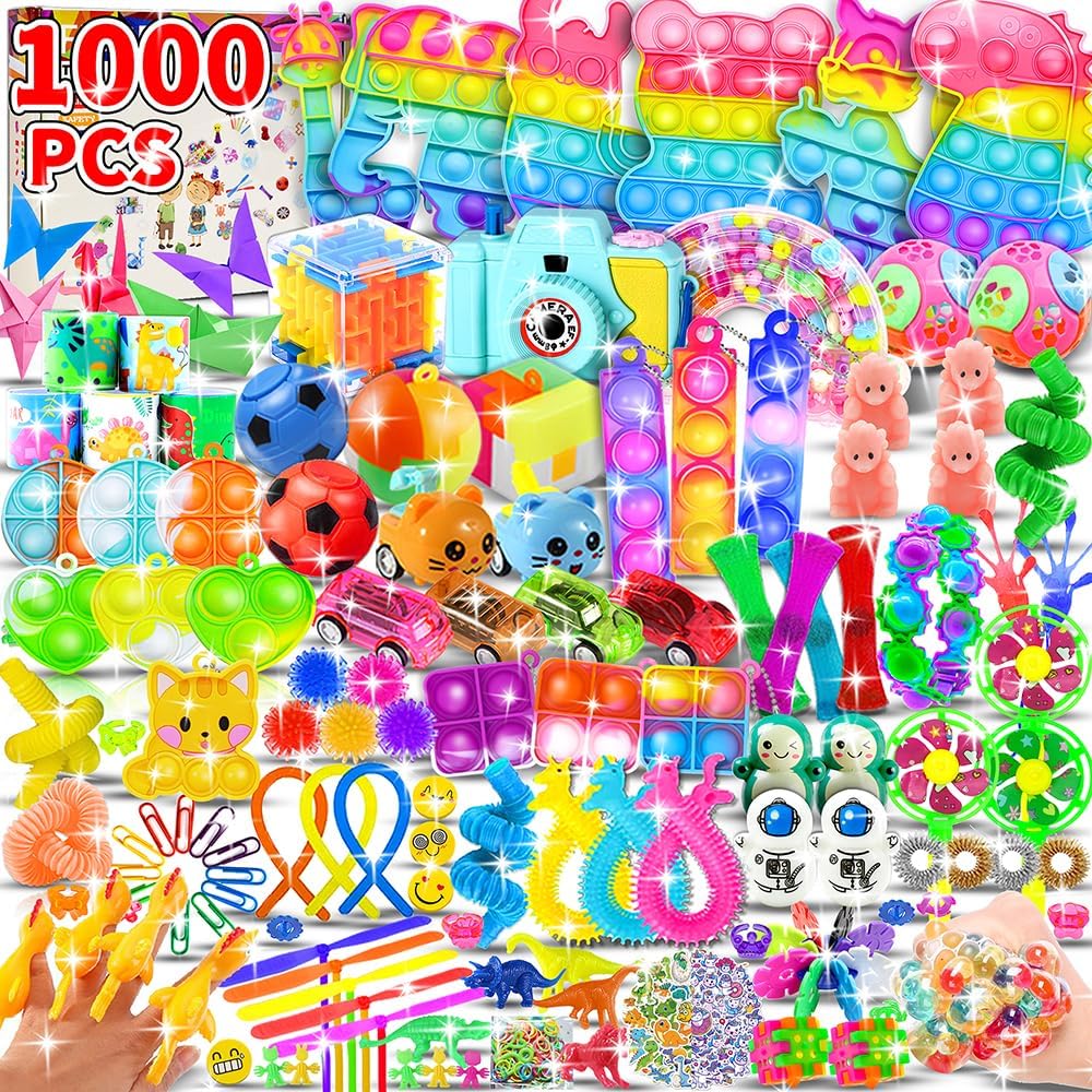 1000pcs Party Favors Goodie Bags for Kids, Fidget Toys Pack, Stocking Pinata Stuffers, Birthday Gifts, Classroom Prize, Treasure Box, Carnival