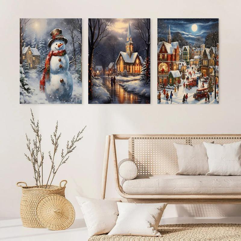 Merry Christmas Holiday Decorative Canvas Painting Nordic Santa Claus City Snow Scene Posters Living Room Wall Art Home Decor