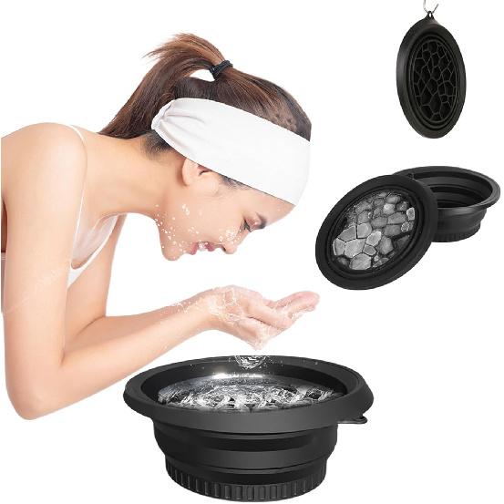 Ледяная ванна для лица, складная силиконовая раковина со встроенным лотком для льда, многоразовая складная многоцелевая раковина для домашнего использования, черная