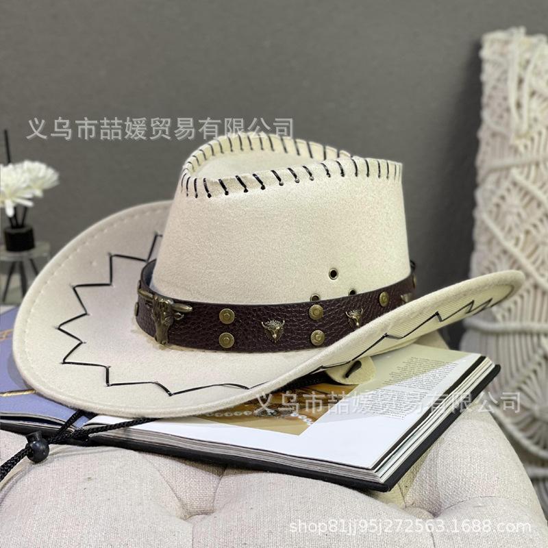 Bull head wide belt cowboy hat Western cowboy hat Men's and women's spring and summer travel sunscreen sunshade performance hat Europe and America