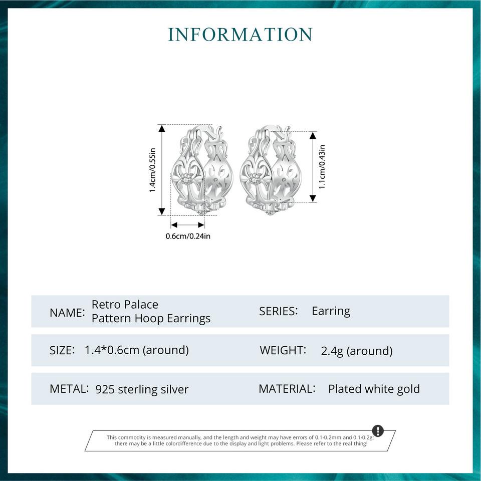 Bamoer 925 Sterling Silver Retro Palace Pattern Hoop Earrings Delicate Vintage Earrings For Women Fine Jewelry Party