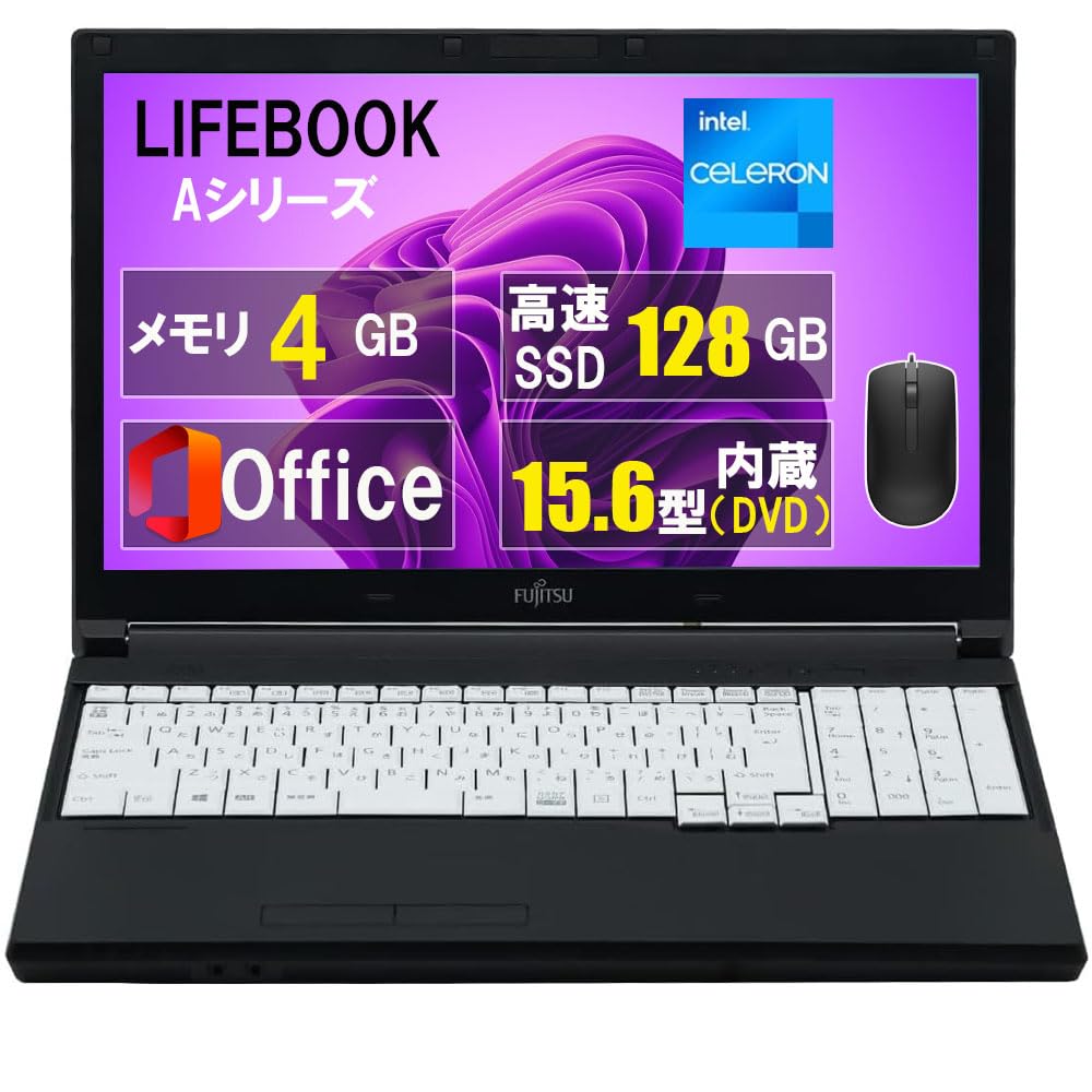 Ноутбук Fujitsu серии A, б/у, требуются начальные настройки Компьютер б/у для начинающих Celeron/Память 4 ГБ/SSD128 ГБ/Тип 15.6/Windows11/MS & Office2019/DVD