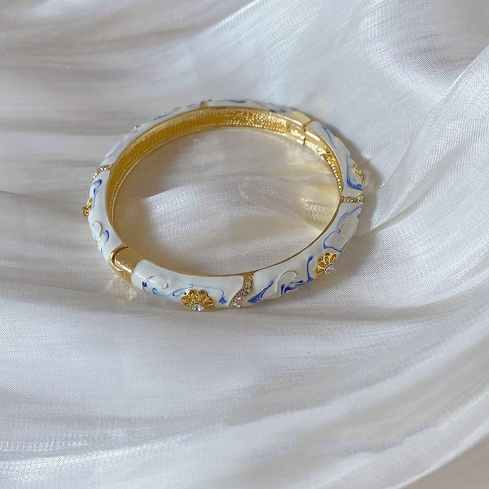 Chinese Vintage Cloisonne Bangle Traditional Women's Hand Bracelet Hollow Out Flower Bangle  Women